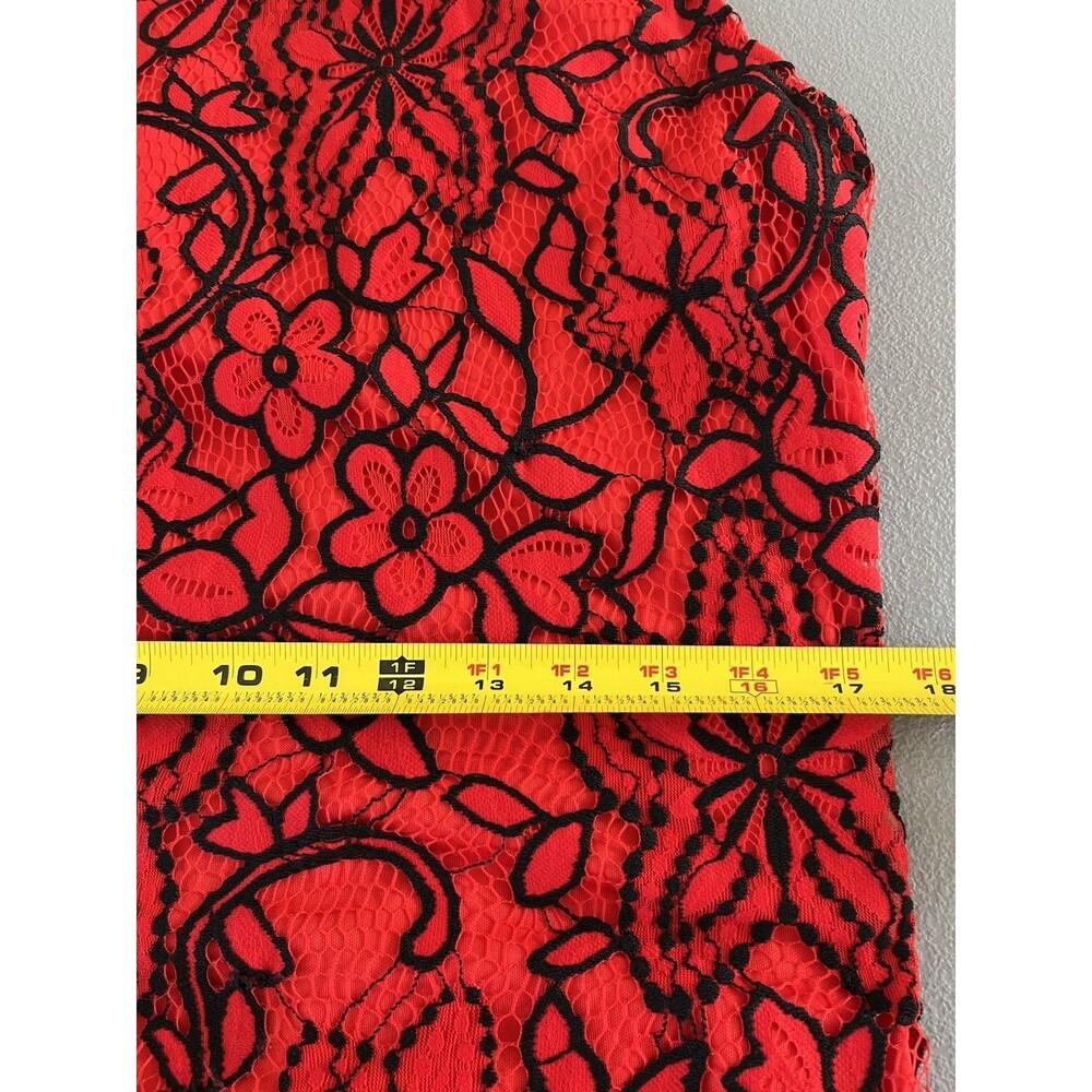Sharagano Floral Lace Overlay Womens Cocktail Dress Size 14 Red Black Classic - Picture 8 of 13